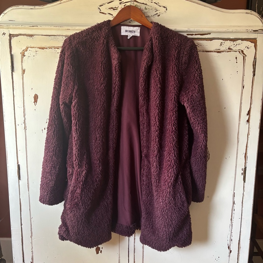 BB Dakota Faux Fur Burgundy Jacket